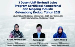 Tiga Dosen UMP Lolos Sertifikasi Kompetensi Pelatihan,