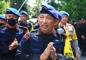 Kapolri Jenderal (Pol) Listyo Sigit Prabowo  usai upacara Hari Ulang Tahun (HUT) Brigade Mobile (Brimob) di Posko Command Center 91 ITDC, Nusa Dua Bali, Senin 14 November 2022.