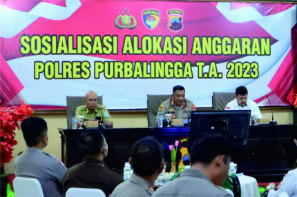 Sosialisasi alokasi anggaran tahun 2023, di Aula Loka Anindhita Mapolres Purbalingga, Senin 12 Desember 2022