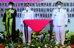 Bupati Dyah Hayuning Pratiwi (Tiwi) dan Wakil Bupati Sudono (Dono) usai pelantikan untuk memimpin Kabupaten Purbalingga