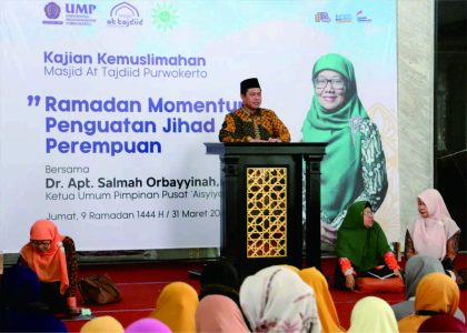 Aisiyah Universitas Muhammadiyah Purwokerto (UMP) menyelenggarakan kajian kemuslimahan yang bertajuk Ramadan Momentum Penguatan Jihad Perempuan, di Masjid At-Tajdiid Kampus II UMP, Jumat 31 Maret 2023 pagi.