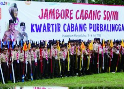 Upacara penutupan Jambore Cabang SD/MI tahnu 2023 di Bumi Perkemahan Munjulluhur, Kutasari, Kamis 6 Juli 2023.