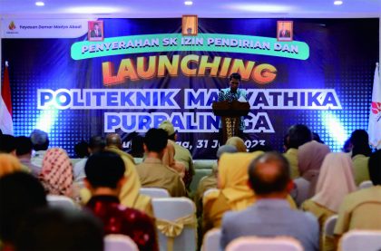 Rektor Politeknik Madyathika, Taufik Dwi Laksono saat Launching Politeknik Madyathika di Gedung Serba Guna Lantai 3 Area PM Collaboration, Kecamatan Purbalingga, Senin 31 Juli 2023.