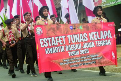 Estafet Tunas Kelapa (ETK) Gerakan Pramuka Kwartir Daerah (Kwarda) Provinsi Jawa Tengah berada di wilayah Kwartir Cabang (Kwarcab) Kabupaten Purbalingga, Sabtu (26 Agustus 2023). Foto: Mahendra Yudhi Krisnha