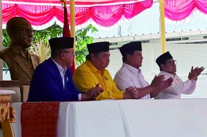  Partai Golongan Karya (Golkar) dan Partai Amanat Nasional (PAN) sepakat bergabung dengan koalisi Partai Gerakan Indonesia Raya (Gerindra) dan Partai Kebangkitan Bangsa (PKB) menghadapi Pemilu 2024. di  Museum Perumusan Naskah Proklamasi (Munasprok), Jakarta, pada Minggu 13 Agustus 2023.