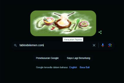 Doodle Google menampilkan ilustrasi kartun makanan khas Indonesia Timur, Papeda pada Jumat 20 Oktober 2023.