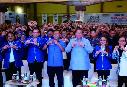 Susilo Bambang Yudhoyono (SBY) membakar semangat ribuan kader Partai Demokrat, relawan pasangan calon Presiden dan Wakil Presiden, Prabowo Subianto dan Gibran Rakabumning Raka serta masyarakat di Surya Yudha Sport Center Banjarnegara, Senin 15 Januari 2024 malam. Susilo Bambang Yudhoyono (SBY) membakar semangat ribuan kader Partai Demokrat, relawan pasangan calon Presiden dan Wakil Presiden, Prabowo Subianto dan Gibran Rakabumning Raka serta masyarakat di Surya Yudha Sport Center Banjarnegara, Senin 15 Januari 2024 malam.