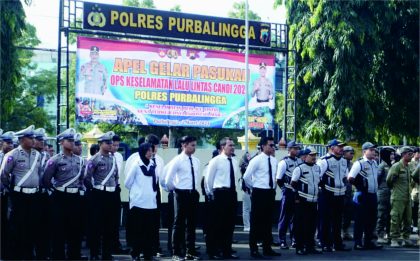 Gelar Pasukan Operasi Keselamatan Lalu Lintas Candi 2024, di Mapolres Purbalingga, Sabtu 2 Maret 2024.