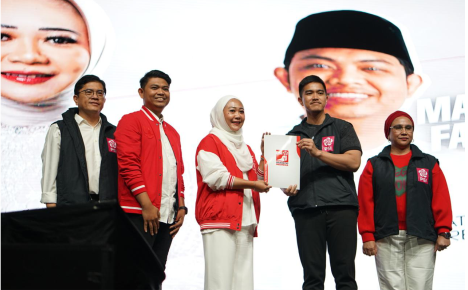 Dyah Hayuning Pratiwi (Tiwi) - Mahendra Farizal (Hendra) resmi menerima rekomendasi dari Ketua Umum DPP Partai Solidaritas Indonesia (PSI) Kaesang Pangarep untuk menjadi Calon Bupati dan Wakil Bupati Purbalingga dalam Pilkada Purbalingga 27 November 2024, di The Kasablanka Hall, Jakarta Selatan, Kamis 15 Agustus 2024.