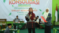 Bupati Purbalingga, Dyah Hayuning Pratiwi saat Konsolidasi PCNU Kabupaten Purbalingga dan Diklat Administrasi IPNU-IPPNU,di Gedung MWC NU Kalimanah, Desa Klapasawit, Minggu 15 September 2024.