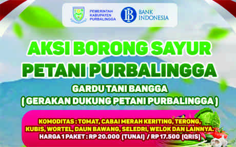 Pemerintah Kabupaten Purbalingga akan menyelenggarakan kegiatan Aksi Borong Sayur Petani Purbalingga pada Jumat, 18 Oktober 2024. Pemerintah Kabupaten Purbalingga akan menyelenggarakan kegiatan Aksi Borong Sayur Petani Purbalingga pada Jumat, 18 Oktober 2024.