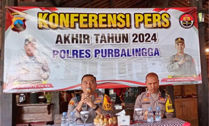 Kapolres Purbalingga, AKBP Rosyid Hartanto, saat konferensi pers akhir tahun 2024 di Kedai Kopi Pojok Purbalingga, Selasa 31 Desember 2024 Kapolres Purbalingga, AKBP Rosyid Hartanto, saat konferensi pers akhir tahun 2024 di Kedai Kopi Pojok Purbalingga, Selasa 31 Desember 2024