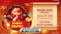 Hotel Luminor Purwokerto mempersembahkan acara spesial Shanghai Broadway - All You Can Eat untuk menyambut Tahun Baru Imlek 2025. Hotel Luminor Purwokerto mempersembahkan acara spesial Shanghai Broadway - All You Can Eat untuk menyambut Tahun Baru Imlek 2025.