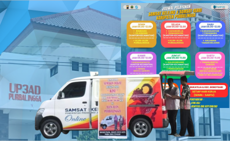 UP3AD Samsat Kabupaten Purbalingga terus memudahkan masyarakat membayar pajak kendaraan bermotor dengan menyediakan Samsat Keliling. UP3AD Samsat Kabupaten Purbalingga terus memudahkan masyarakat membayar pajak kendaraan bermotor dengan menyediakan Samsat Keliling.