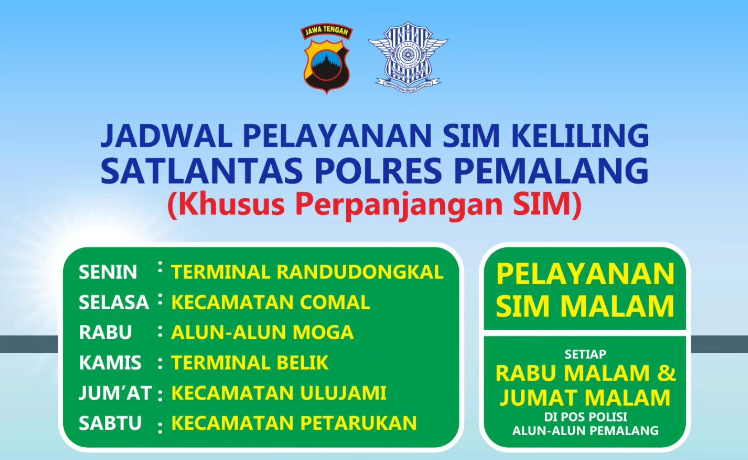 Jadwal dan Lokasi SIM Keliling di Satlantas Polres Pemalang