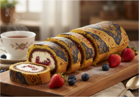 Membuat Roti Bolu Gulung dengan motif batik merupakan perpaduan seni membatik dan keahlian membuat kue.Hasil akhirnya berupa sajian lezat Membuat Roti Bolu Gulung dengan motif batik merupakan perpaduan seni membatik dan keahlian membuat kue.Hasil akhirnya berupa sajian lezat