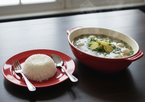 Nasi dan Sup Telur Puyuh