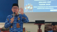 Kepala Dindikbud Purbalingga, Heru Sri Wibowo saat acara Sosialisasi usulan program Program Indonesia Pintar (PIP) Fase 1 jenjang SMP tahun 2026, di Aula Sudirman, Jumat, 17 April 2026
