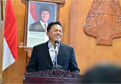 Ketua Askab PSSI Purbalingga, Uut Triyas Yanuar dalam Kongres Biasa Tahun 2026 di Operation Room Graha Adiguna, Sabtu, 25 April 2026.