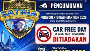 Satlantas Polresta Banyumas mengumumkan peniadaan sementara kegiatan Car Free Day (CFD) di kawasan Alun-alun Purwokerto