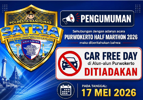 Satlantas Polresta Banyumas mengumumkan peniadaan sementara kegiatan Car Free Day (CFD) di kawasan Alun-alun Purwokerto