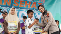 Kapolres Purbalingga AKBP Anita Indah Setyaningrum membersamai buruh beserta keluarga dalam acara memeriahkan peringatan Hari Buruh Internasional (May Day) 2026 di Purbasari Pancuran Mas Purbalingga