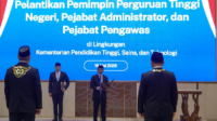 Mendikti Saintek, Brian Yuliarto memimpin pengambilan sumpah jabatan Rektor Universitas Jenderal Soedirman (Unsoed)  Purwokerto dan Rektor Universitas Siliwangi (Unsil) Tasikmalaya periode 2026–2030 di Jakarta, Selasa 19 Mei 2026.