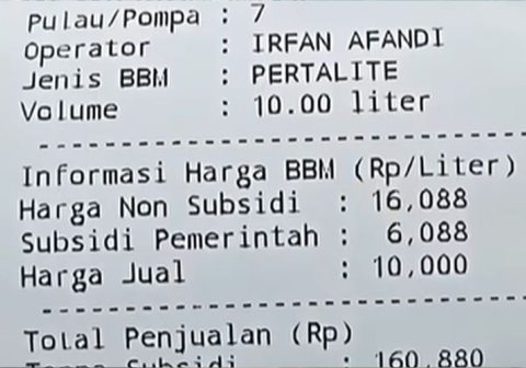 Satu unggahan pada platform Threads memicu perbincangan hangat publik setelah menampilkan rincian harga dasar Pertalite sebelum subsidi.