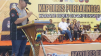 Wakapolres Purbalingga, Kompol Agus Amjat Purnomo, saat membuka Kapolres Purbalingga Karate Open Championship dalam rangka peringatan Hari Bhayangkara ke-80 tahun 2026, di Indoor Sasana Krida Perwira, Purbalingga.