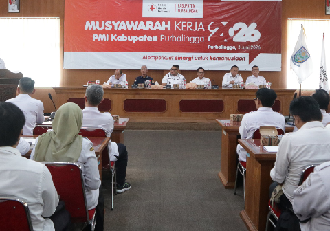 Musyawarah Kerja Kabupaten (Mukerkab) PMI Kabupaten Purbalingga di Ruang Ardilawet Setda Purbalingga, Rabu 3 Juni 2026.