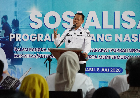 Bupati Purbalingga Fahmi Muhammad Hanif saat membuka sosialisasi Program Magang Nasional gagasan Kementerian Ketenagakerjaan di Pendapa Dipokusumo, Rabu 8 Juli 2026 Bupati Purbalingga Fahmi Muhammad Hanif saat membuka sosialisasi Program Magang Nasional gagasan Kementerian Ketenagakerjaan di Pendapa Dipokusumo, Rabu 8 Juli 2026