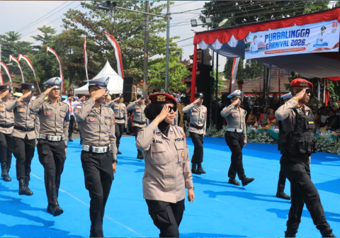 Partisipasi Polres Purbalingga dalam Purbalingga Carnival 2026 yang menampilkan atraksi menarik, dan pesan kepedulian kemanusiaan.