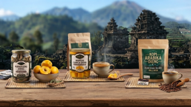 Tiga komoditas utama yang menjadi ikon wilayah ini mencakup Kopi Arabika Pegunungan Dieng Banjarnegara, buah Carica Dieng, serta tanaman herbal Purwaceng Dieng Tiga komoditas utama yang menjadi ikon wilayah ini mencakup Kopi Arabika Pegunungan Dieng Banjarnegara, buah Carica Dieng, serta tanaman herbal Purwaceng Dieng