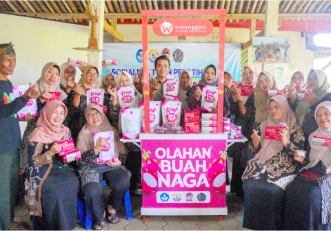Tim dosen UMP mendampingi Pokdarwis Wisanggeni mengolah buah naga menjadi produk oleh-oleh khas Desa Wisata Pekunden