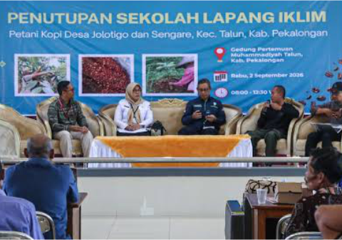 Penutupan Sekolah Lapang Iklim (SLI) Kopi Robusta Berketahanan Iklim Pekalongan untuk Petani kopi dari Desa Jolotigo dan Sengare, Kecamatan Talun, Kabupaten Pekalongan. Sumber Foto: PROKOMPIM Kabupaten Pekalongan
