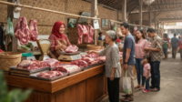 Pedagang daging di pasar tradisional. Sumber Foto Ilustrasi: Google AI Plus