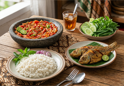 Sambal tempong khas Banyuwangi menjadi pilihan pertama yang menawarkan tingkat kepedasan luar biasa menggigit. Racikan ini memadukan cabai rawit merah, terasi bakar, ranti, serta perasan jeruk limau segar.
